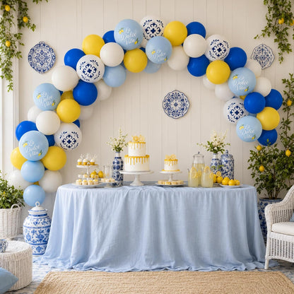 Blue and Yellow Lemon Balloons 12inch Amalfi Coast Party Decorations | Pastel Blue White and Yellow Lemon Balloons for Amalfi Last Toast On The Coast Bachelorette Bridal Shower Party Supplies