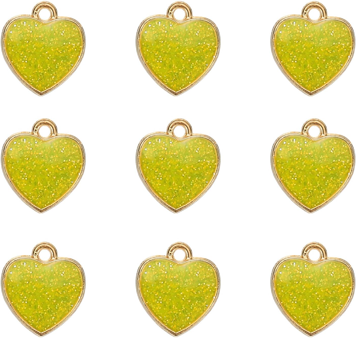 Glitter Heart Charm, Valentine Heart Charm Alloy Keychains Love Pendants with Dripping Glue Glitter for Jewelry Making Earrings DIY Necklace Bracelet Craft