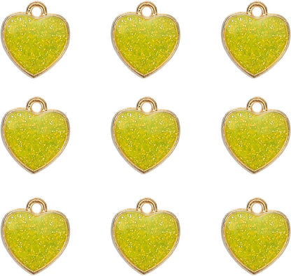 Glitter Heart Charm, Valentine Heart Charm Alloy Keychains Love Pendants with Dripping Glue Glitter for Jewelry Making Earrings DIY Necklace Bracelet Craft