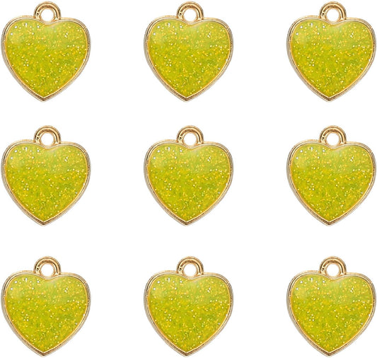 Glitter Heart Charm, Valentine Heart Charm Alloy Keychains Love Pendants with Dripping Glue Glitter for Jewelry Making Earrings DIY Necklace Bracelet Craft