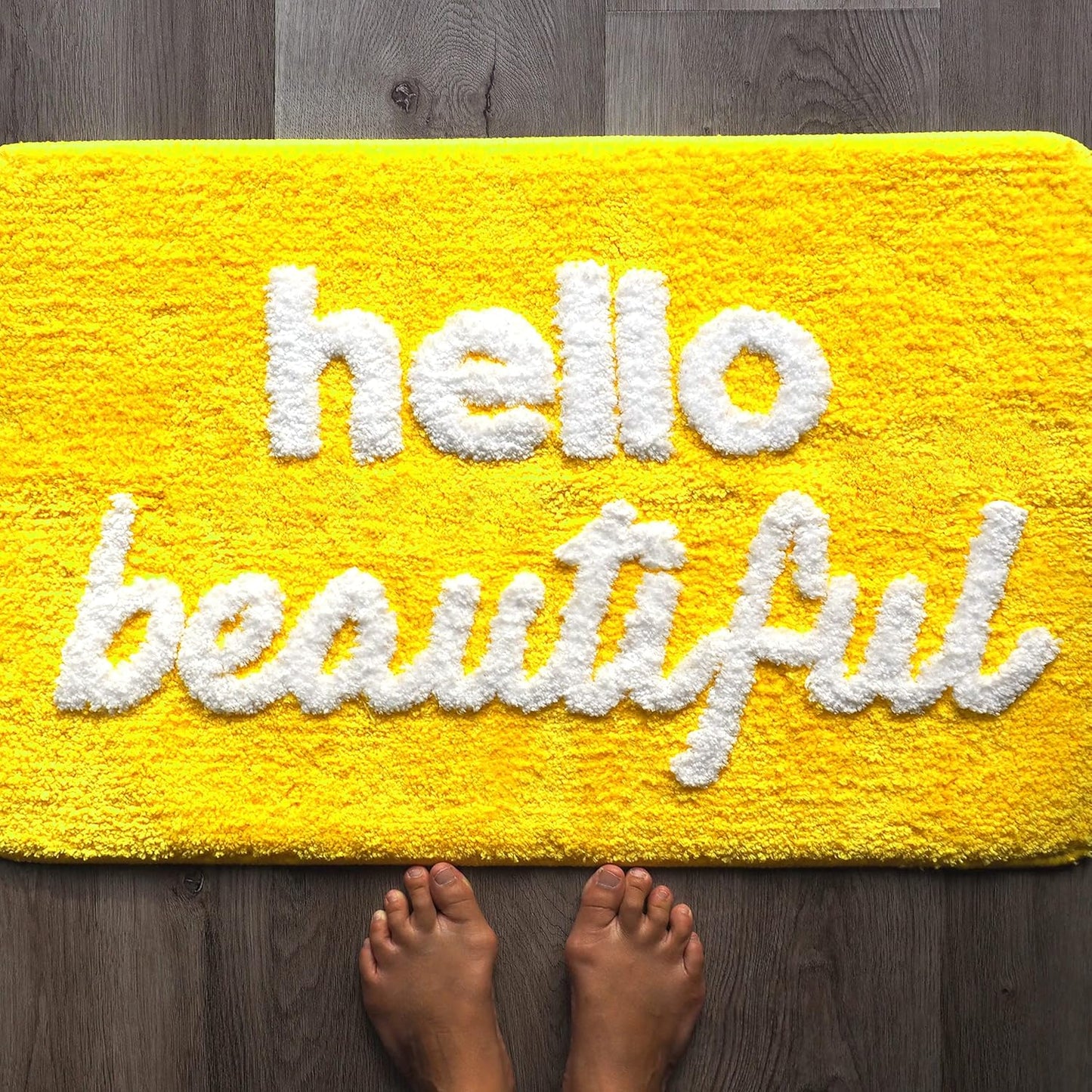 Hello Beautiful Bath Mat Cute Bathroom Rugs for Girls You Look Good Gorgeous Funny Shower Fun Bathroom Decor Non-Slip Washable Kids Women Yellow Lemon Gold Canary