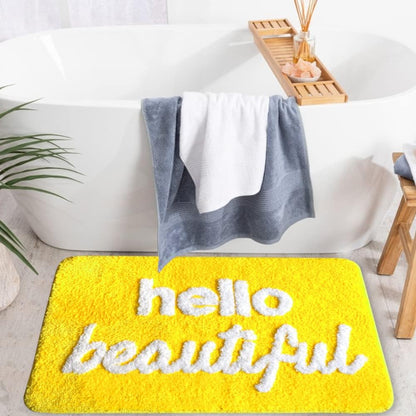 Hello Beautiful Bath Mat Cute Bathroom Rugs for Girls You Look Good Gorgeous Funny Shower Fun Bathroom Decor Non-Slip Washable Kids Women Yellow Lemon Gold Canary