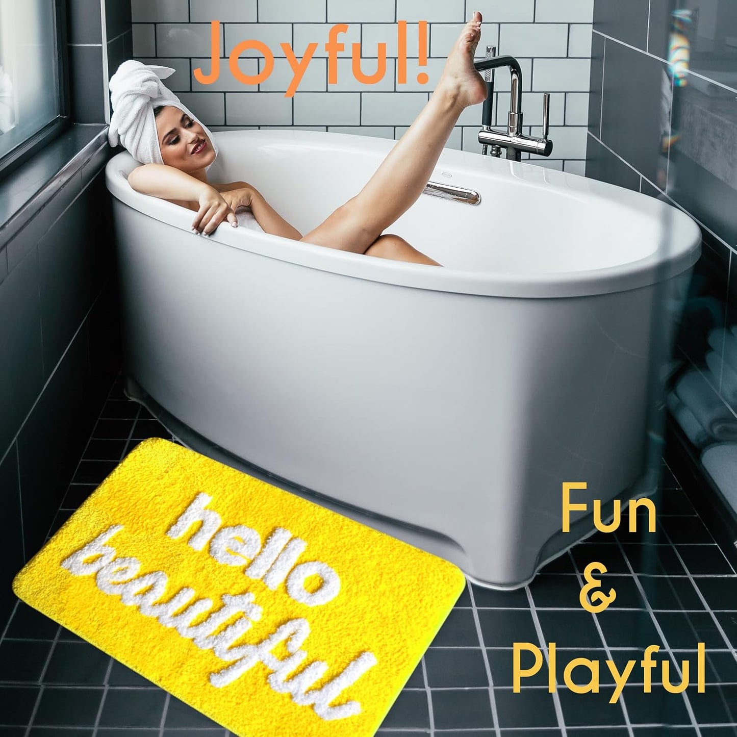 Hello Beautiful Bath Mat Cute Bathroom Rugs for Girls You Look Good Gorgeous Funny Shower Fun Bathroom Decor Non-Slip Washable Kids Women Yellow Lemon Gold Canary