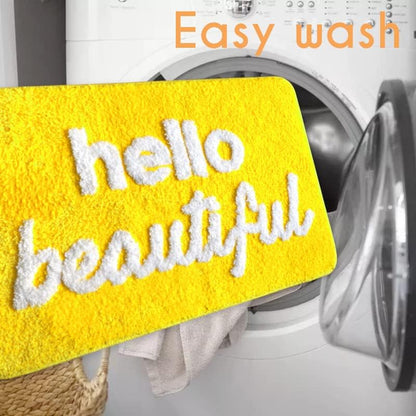 Hello Beautiful Bath Mat Cute Bathroom Rugs for Girls You Look Good Gorgeous Funny Shower Fun Bathroom Decor Non-Slip Washable Kids Women Yellow Lemon Gold Canary