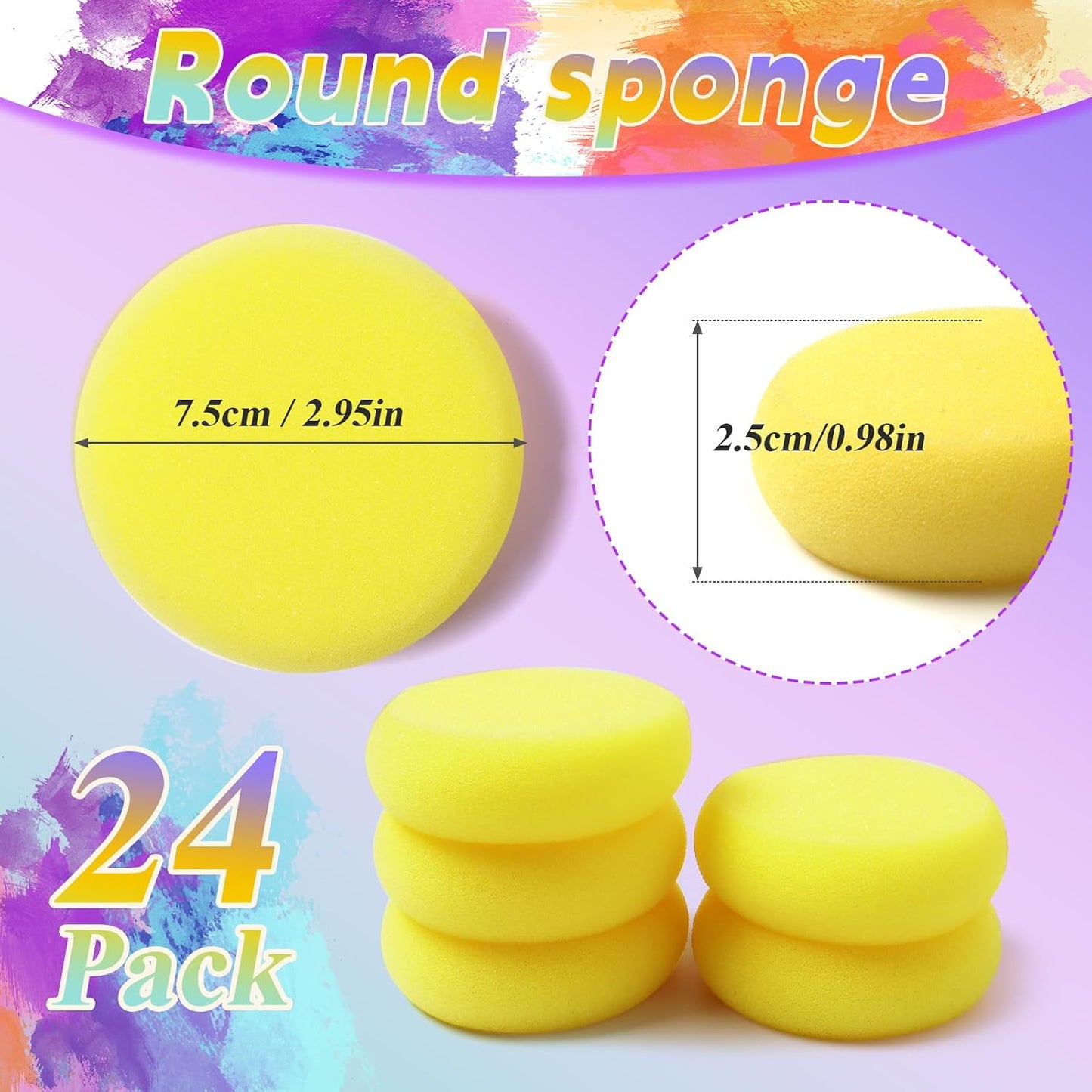 24 PCS 2.9 lnch Sponge Bulk,Pottery Sponges,Paint Sponges, Round Paint Sponge for Acrylic, Watercolor, Art & Crafts, Cleaning
