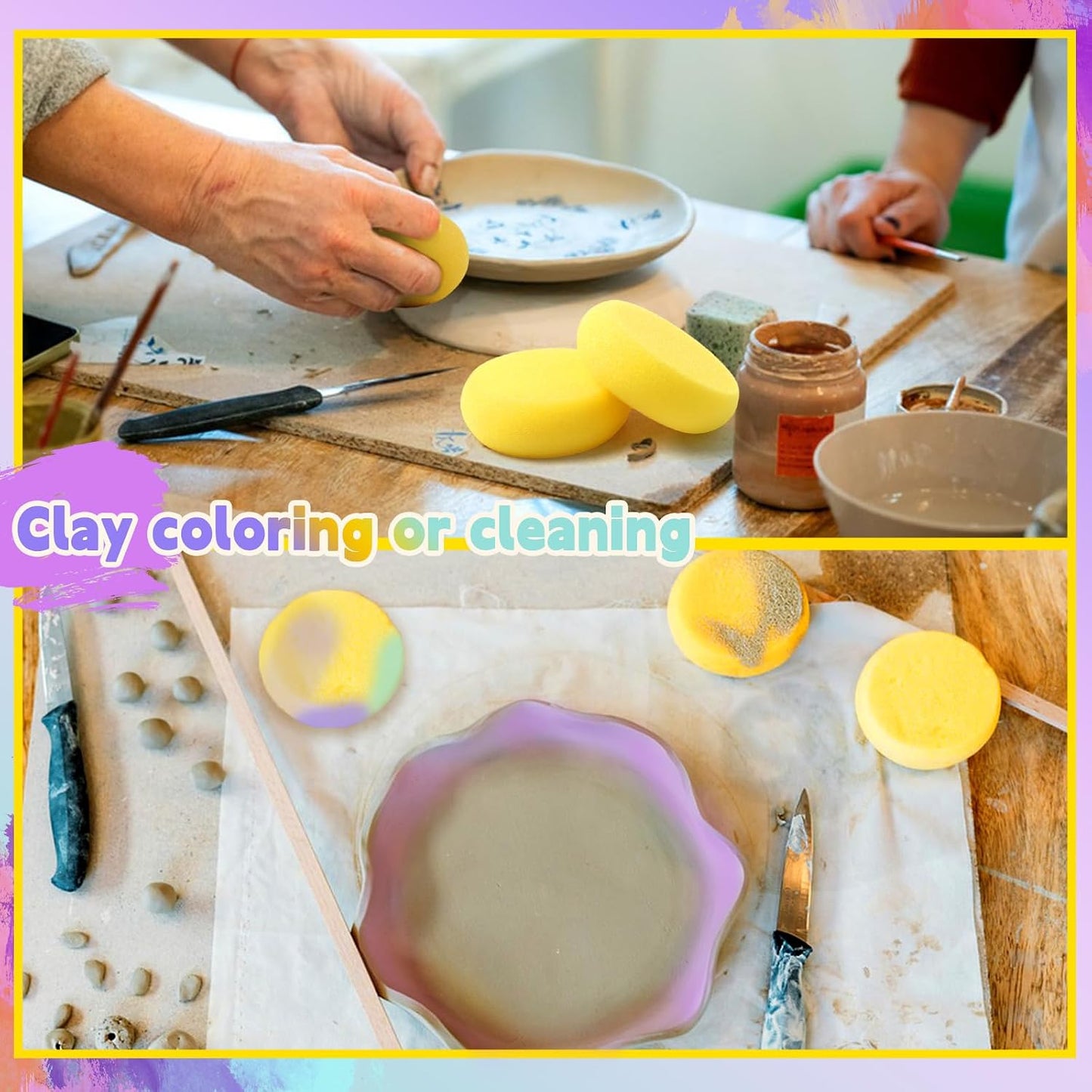 24 PCS 2.9 lnch Sponge Bulk,Pottery Sponges,Paint Sponges, Round Paint Sponge for Acrylic, Watercolor, Art & Crafts, Cleaning
