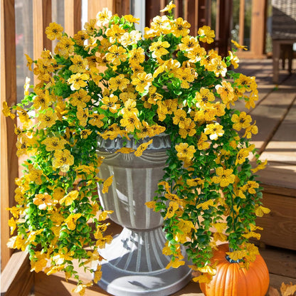 Artificial Flowers Fall Faux Outdoor Outside Plants, 2 PCS Fake Silk UV Resistant Look Real Yellow Daisy Trailing Vines for Front Door Porch Planter Urn Patio Balcony Decoration