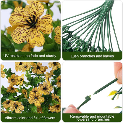 Artificial Flowers Fall Faux Outdoor Outside Plants, 2 PCS Fake Silk UV Resistant Look Real Yellow Daisy Trailing Vines for Front Door Porch Planter Urn Patio Balcony Decoration