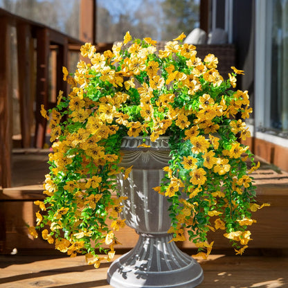 Artificial Flowers Fall Faux Outdoor Outside Plants, 2 PCS Fake Silk UV Resistant Look Real Yellow Daisy Trailing Vines for Front Door Porch Planter Urn Patio Balcony Decoration