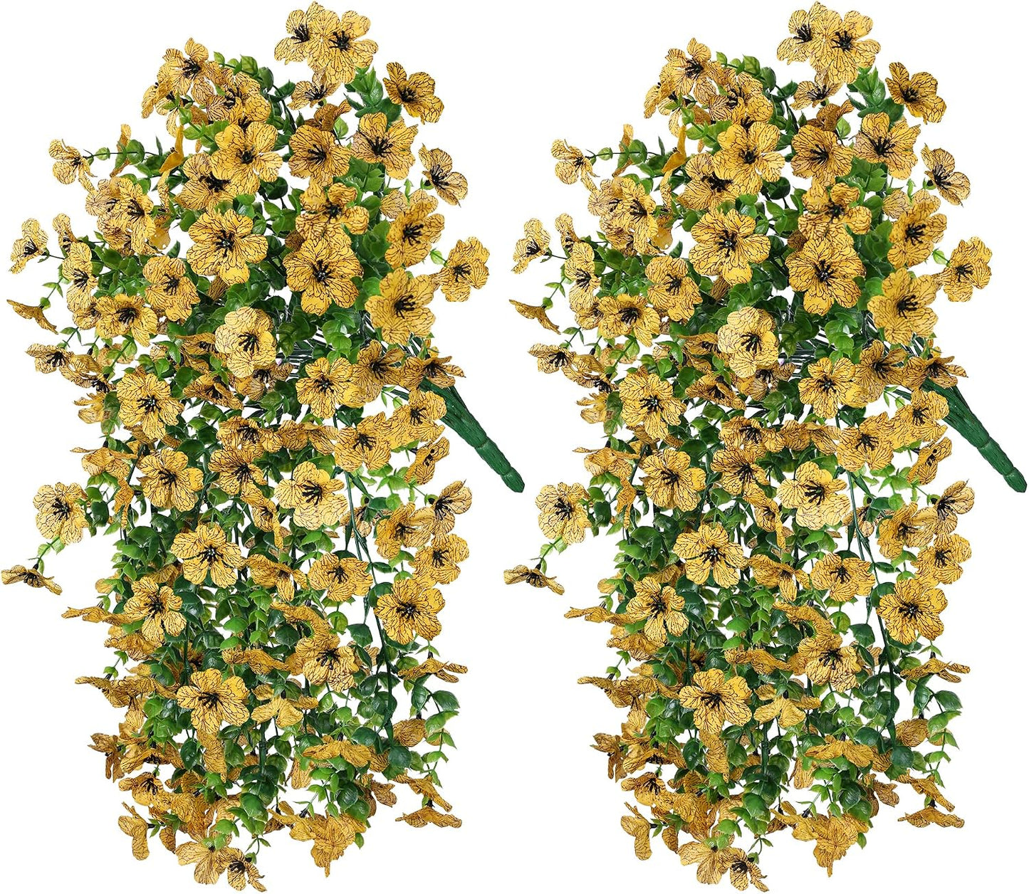 Artificial Flowers Fall Faux Outdoor Outside Plants, 2 PCS Fake Silk UV Resistant Look Real Yellow Daisy Trailing Vines for Front Door Porch Planter Urn Patio Balcony Decoration