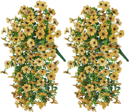 Artificial Flowers Fall Faux Outdoor Outside Plants, 2 PCS Fake Silk UV Resistant Look Real Yellow Daisy Trailing Vines for Front Door Porch Planter Urn Patio Balcony Decoration