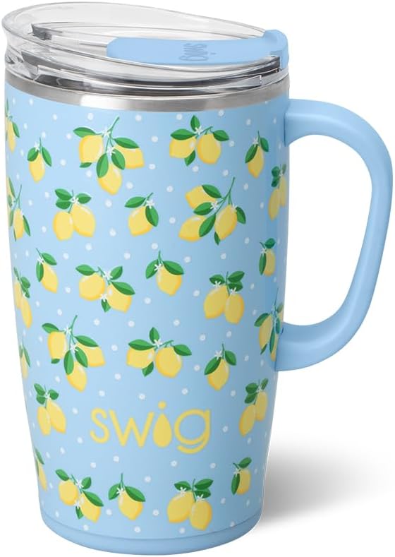 18oz Insulated Travel Mug with Handle & Lid, Lemon Meringue | Triple Insulated Stainless Steel - Handle & Lid Included - Keeps Coffee Hot or Cold - Cup Holder Friendly