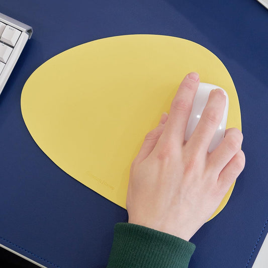 Vegan Leather Mouse Pad | Non-Slip Desk Mouse Pad for Office & Home | Ergonomic Design for Right-Hand Use | Water-Resistant Easy-Clean Mousepad | 9 Colors (Lemon Yellow)