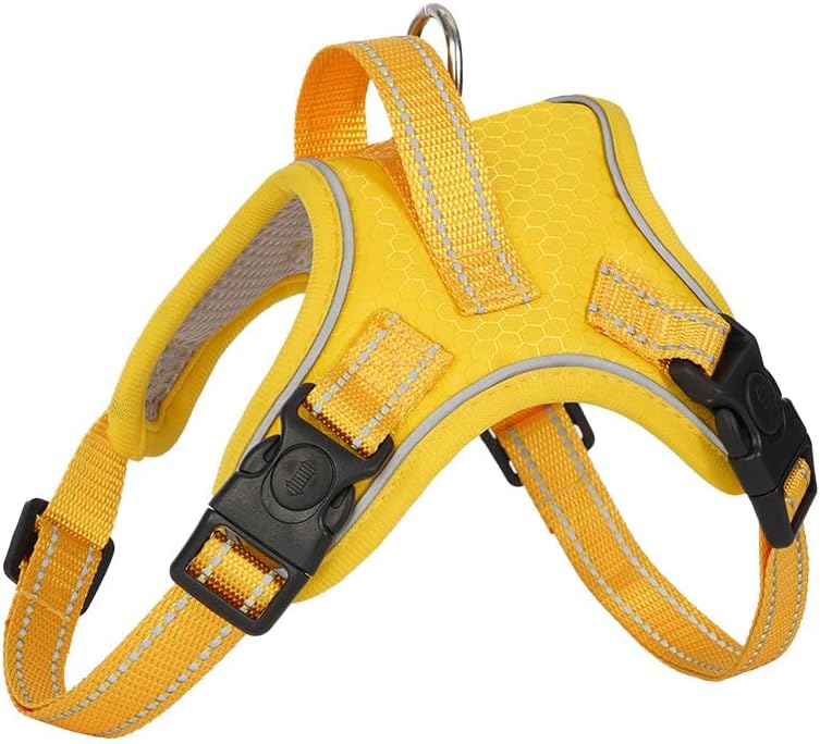 Dog Harness No Pull Adjustable Reflective Oxford for Small Medium Large Dogs Walk Training Pet Owners (Yellow, Medium)