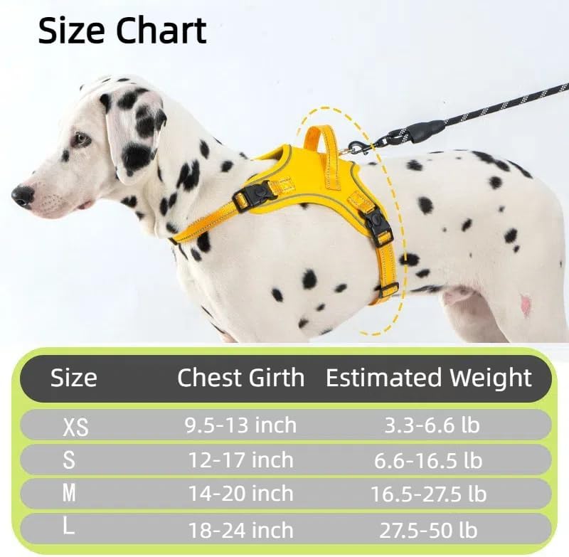 Dog Harness No Pull Adjustable Reflective Oxford for Small Medium Large Dogs Walk Training Pet Owners (Yellow, Medium)
