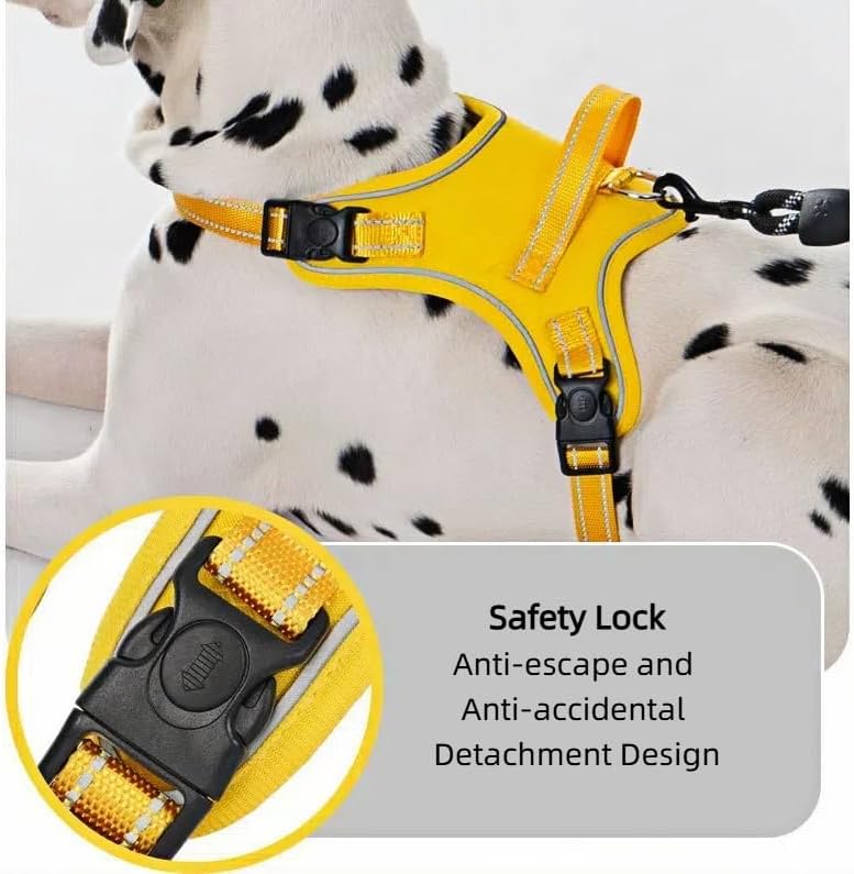 Dog Harness No Pull Adjustable Reflective Oxford for Small Medium Large Dogs Walk Training Pet Owners (Yellow, Medium)