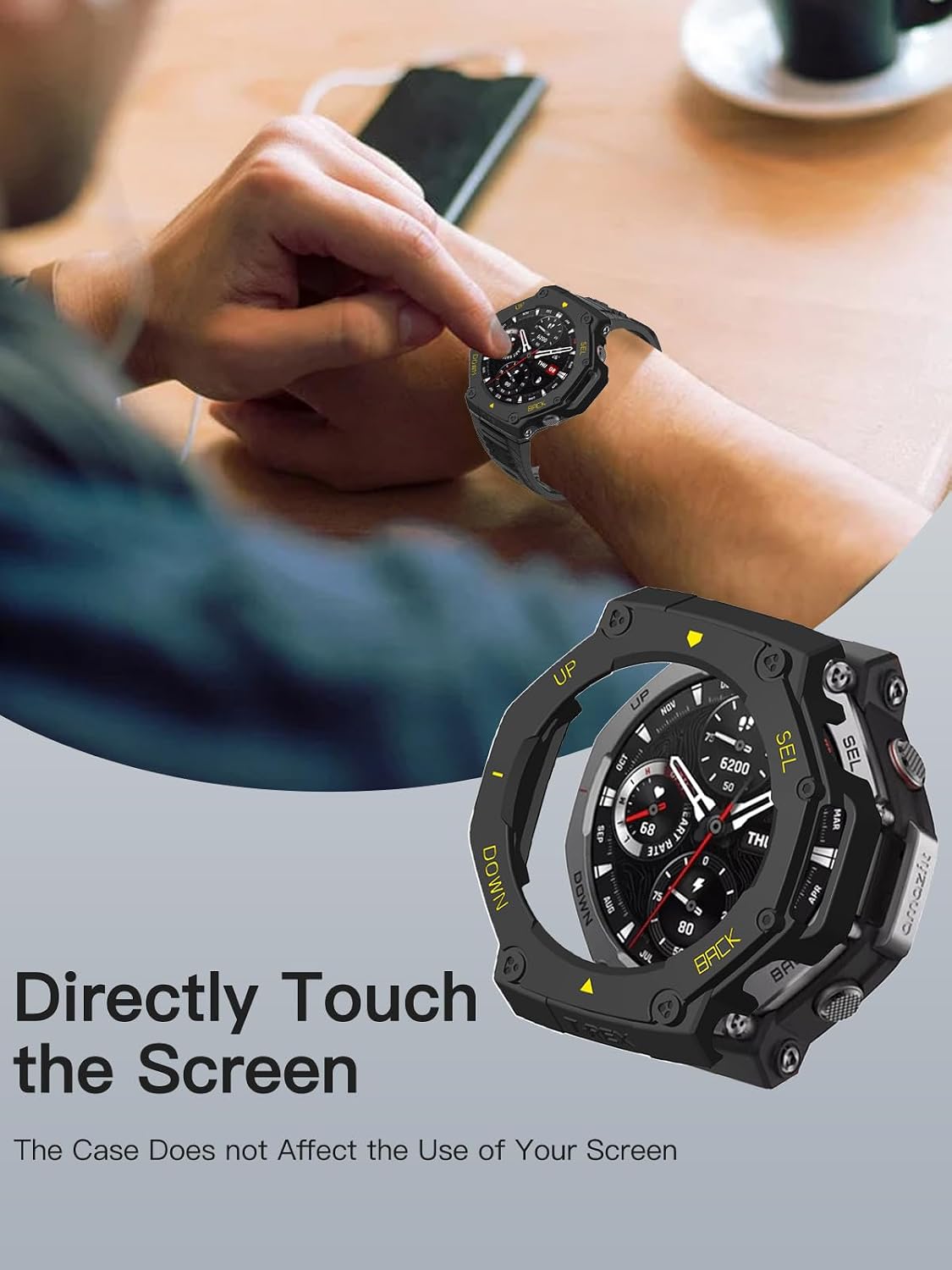 Compatible with Amazfit T-Rex 3 Pro 48mm/Amazfit T-Rex 3 Protective Case Cover, Smartwatch Protective Case Cover Durable Watch Accessories-Yellow
