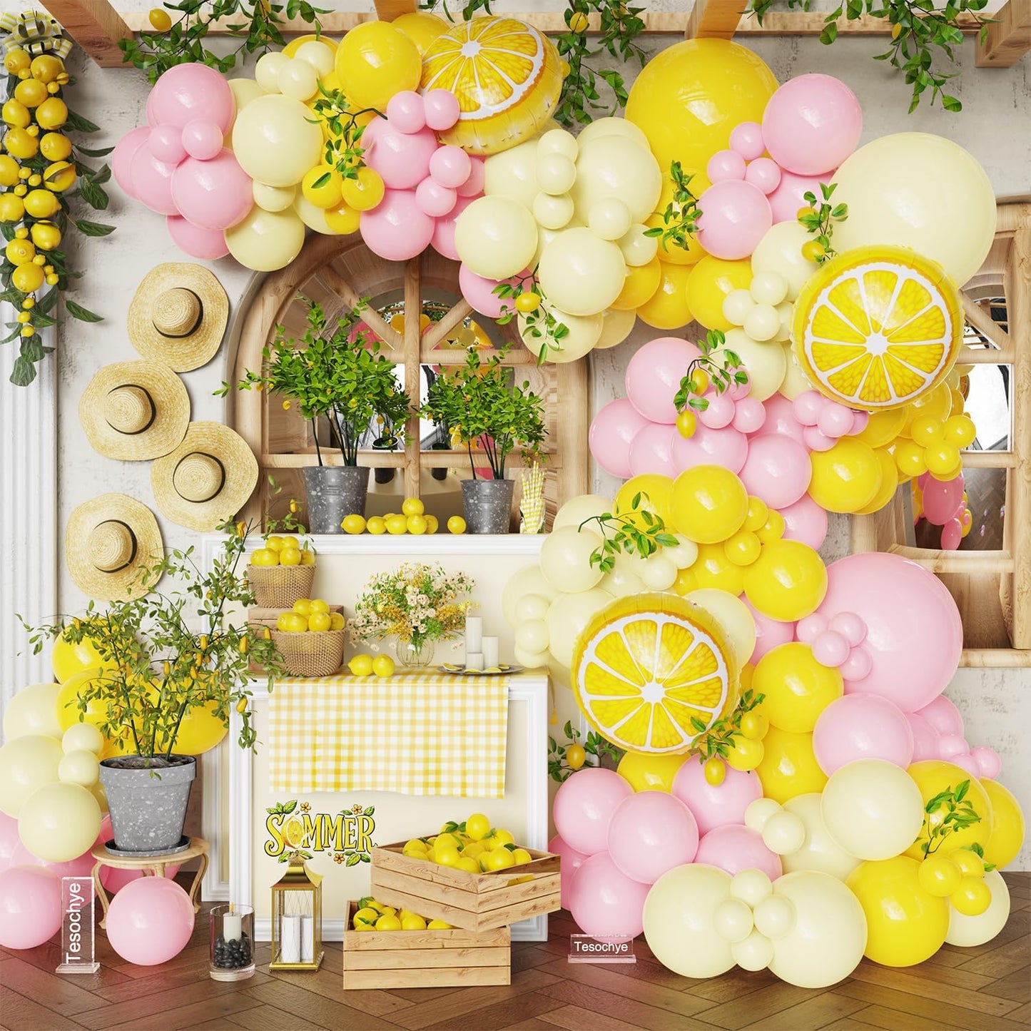 Pink and Yellow Lemon Balloon Arch Kit,Freshly Graduated Lemon Decor | Pastel Yellow Light Pink Balloons for Summer Lemon Birthday Bridal Shower Lemonade Wedding Party Decorations