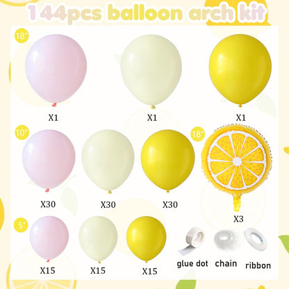 Pink and Yellow Lemon Balloon Arch Kit,Freshly Graduated Lemon Decor | Pastel Yellow Light Pink Balloons for Summer Lemon Birthday Bridal Shower Lemonade Wedding Party Decorations