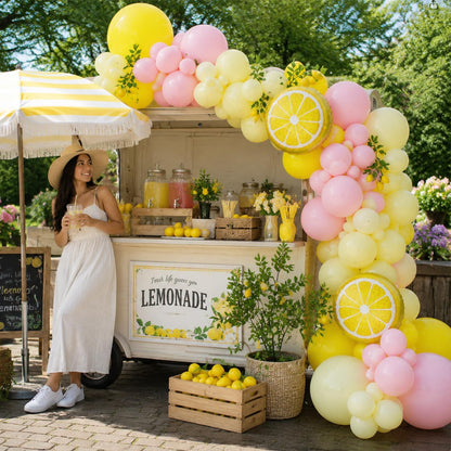 Pink and Yellow Lemon Balloon Arch Kit,Freshly Graduated Lemon Decor | Pastel Yellow Light Pink Balloons for Summer Lemon Birthday Bridal Shower Lemonade Wedding Party Decorations