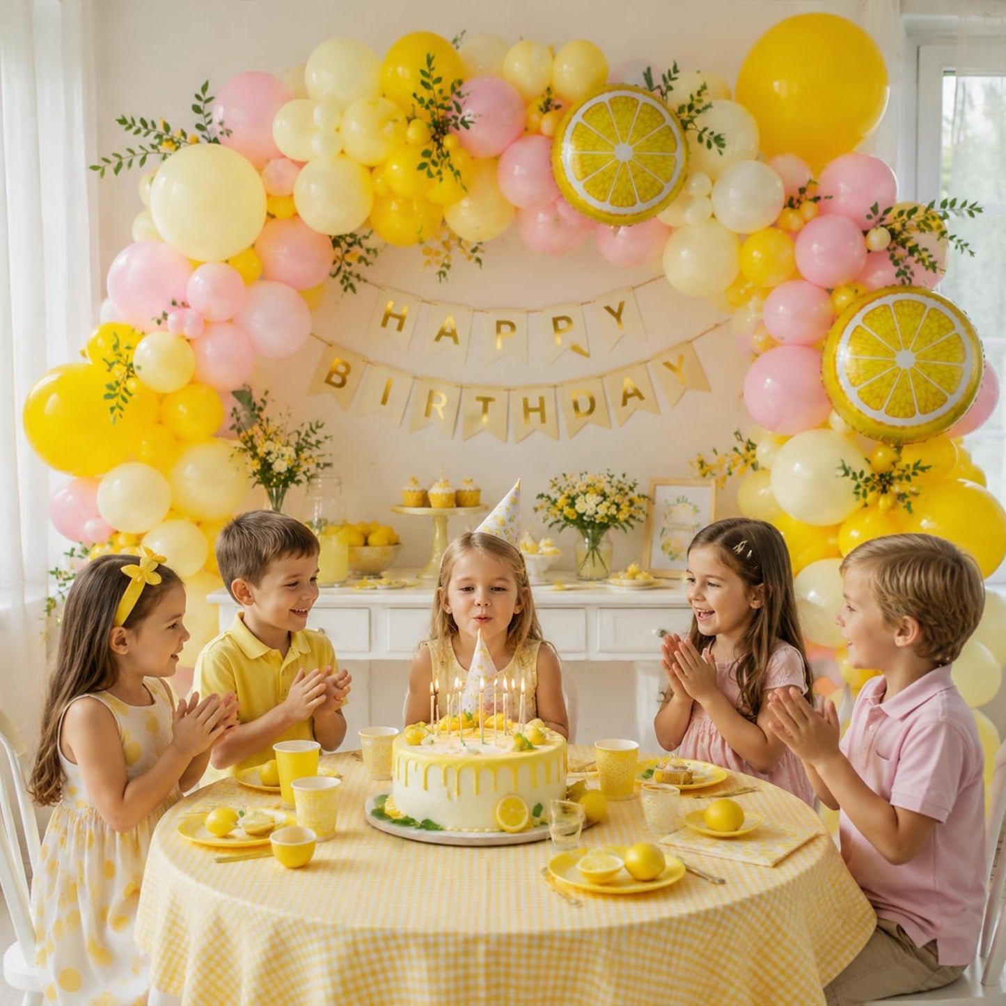 Pink and Yellow Lemon Balloon Arch Kit,Freshly Graduated Lemon Decor | Pastel Yellow Light Pink Balloons for Summer Lemon Birthday Bridal Shower Lemonade Wedding Party Decorations