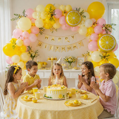 Pink and Yellow Lemon Balloon Arch Kit,Freshly Graduated Lemon Decor | Pastel Yellow Light Pink Balloons for Summer Lemon Birthday Bridal Shower Lemonade Wedding Party Decorations