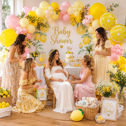 Pink and Yellow Lemon Balloon Arch Kit,Freshly Graduated Lemon Decor | Pastel Yellow Light Pink Balloons for Summer Lemon Birthday Bridal Shower Lemonade Wedding Party Decorations
