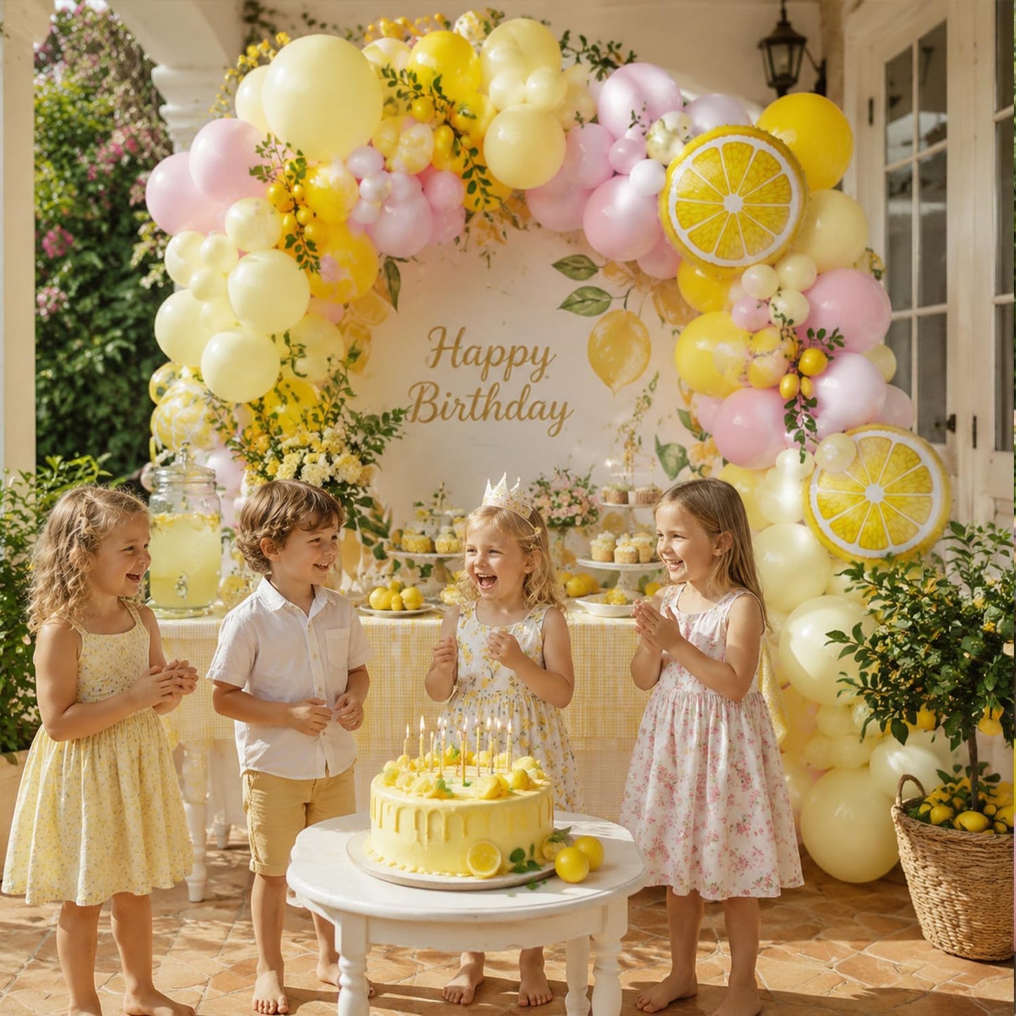 Pink and Yellow Lemon Balloon Arch Kit,Freshly Graduated Lemon Decor | Pastel Yellow Light Pink Balloons for Summer Lemon Birthday Bridal Shower Lemonade Wedding Party Decorations