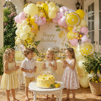 Pink and Yellow Lemon Balloon Arch Kit,Freshly Graduated Lemon Decor | Pastel Yellow Light Pink Balloons for Summer Lemon Birthday Bridal Shower Lemonade Wedding Party Decorations