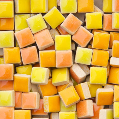 200pcs Square 0.4x0.4 inch Glass Mosaic Tiles Ceramic Mosaic for Crafts, Mosaic Tiles for Crafts Glass Mosaic for Jewelry Making - Yellow Color Mixing