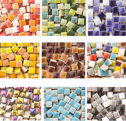 200pcs Square 0.4x0.4 inch Glass Mosaic Tiles Ceramic Mosaic for Crafts, Mosaic Tiles for Crafts Glass Mosaic for Jewelry Making - Yellow Color Mixing