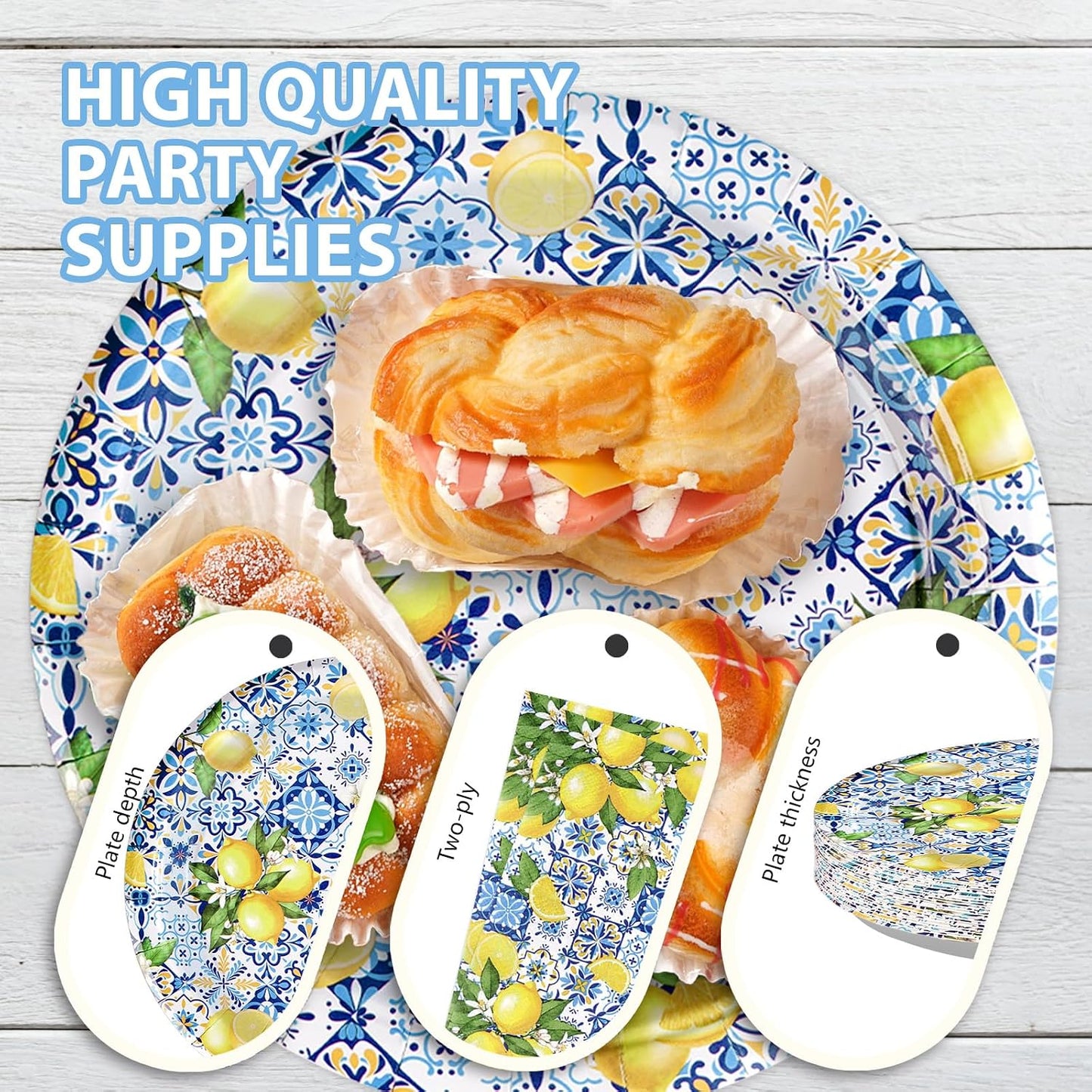 72Pcs Capri Lemon Party Decorations Blue Tiles Yellow Lemon Plates and Napkins Amalfi Coast Party Decorations for Summer Capri Lemon Coast Birthday Bridal Shower Party Supplies Serves 24