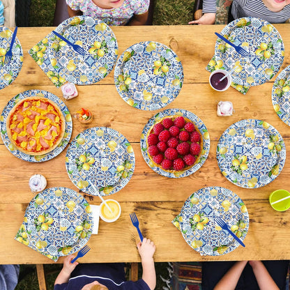 72Pcs Capri Lemon Party Decorations Blue Tiles Yellow Lemon Plates and Napkins Amalfi Coast Party Decorations for Summer Capri Lemon Coast Birthday Bridal Shower Party Supplies Serves 24