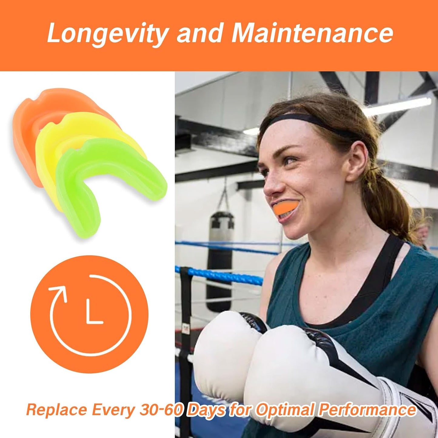 3Pcs Mouth Guard for Braces - Upper & Lower Mouth Guard for Sports - Youth & Adult Soft Mouthguard - Teeth Protection for Football, Jujitsu, Karate (Green, Yellow, Orange)