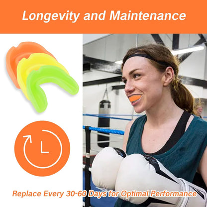 3Pcs Mouth Guard for Braces - Upper & Lower Mouth Guard for Sports - Youth & Adult Soft Mouthguard - Teeth Protection for Football, Jujitsu, Karate (Green, Yellow, Orange)