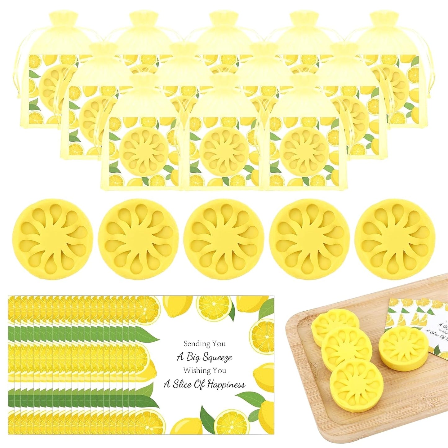 Set of 50 Lemon Soap Mini Bridal Shower Favors,Lemon Shaped Soap Big Squeeze Wedding Gifts with Card and Yellow Bag Lemon Soap Gift for Guest Bridal Party Decorations Baby Shower Favors,with Fine foam