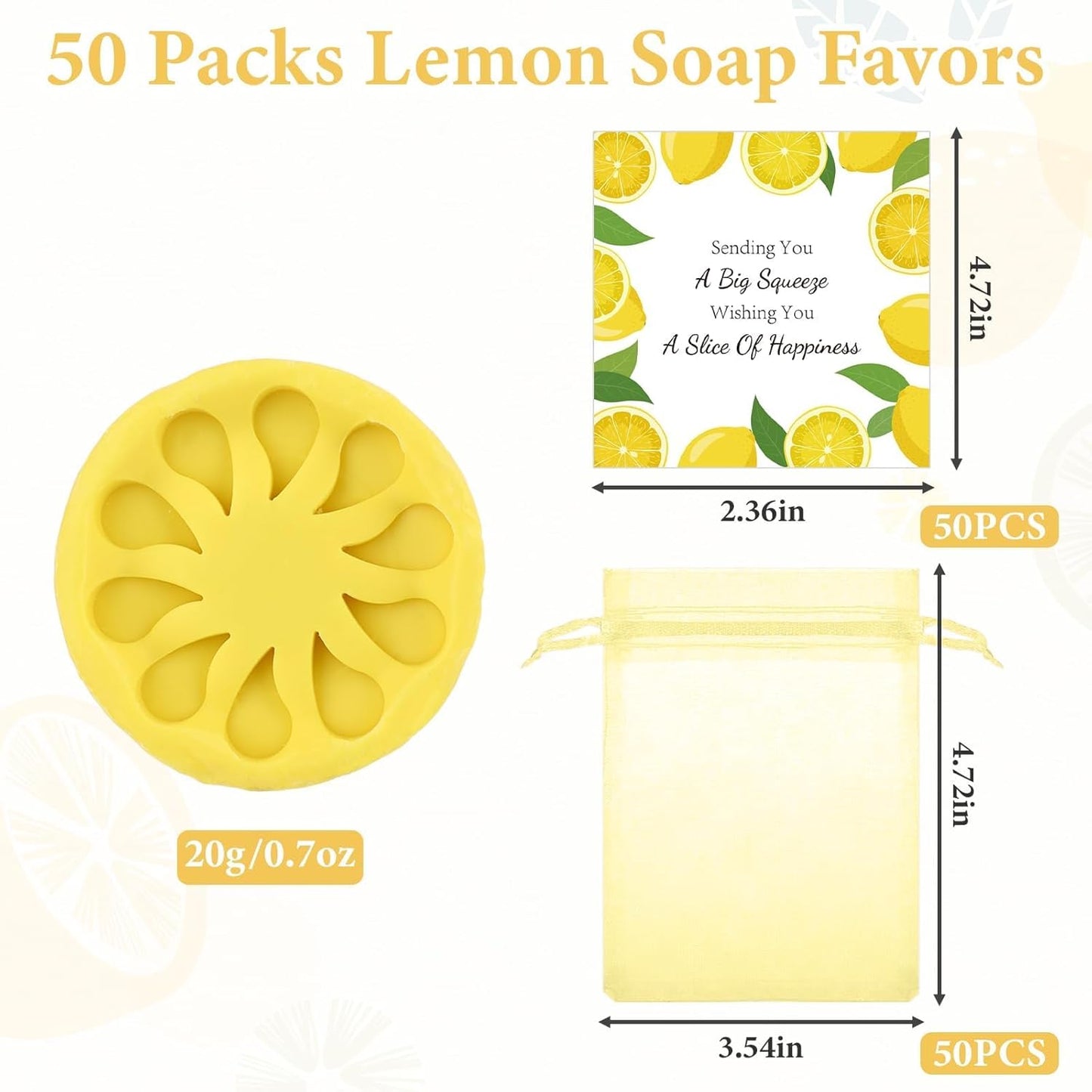 Set of 50 Lemon Soap Mini Bridal Shower Favors,Lemon Shaped Soap Big Squeeze Wedding Gifts with Card and Yellow Bag Lemon Soap Gift for Guest Bridal Party Decorations Baby Shower Favors,with Fine foam