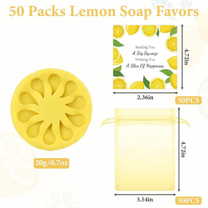 Set of 50 Lemon Soap Mini Bridal Shower Favors,Lemon Shaped Soap Big Squeeze Wedding Gifts with Card and Yellow Bag Lemon Soap Gift for Guest Bridal Party Decorations Baby Shower Favors,with Fine foam
