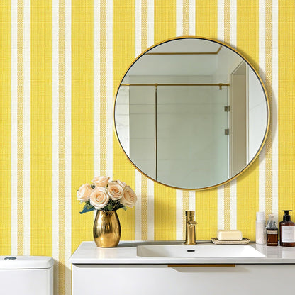 Yellow Striped Wallpaper Peel and Stick White Gold Stripe Wallpaper Self Adhesive Polka Dot Vinyl Stripes Bright Yellow Stripe Contact Paper for Drawers Walls Bathroom Removable 17.5x80
