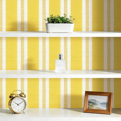 Yellow Striped Wallpaper Peel and Stick White Gold Stripe Wallpaper Self Adhesive Polka Dot Vinyl Stripes Bright Yellow Stripe Contact Paper for Drawers Walls Bathroom Removable 17.5x80