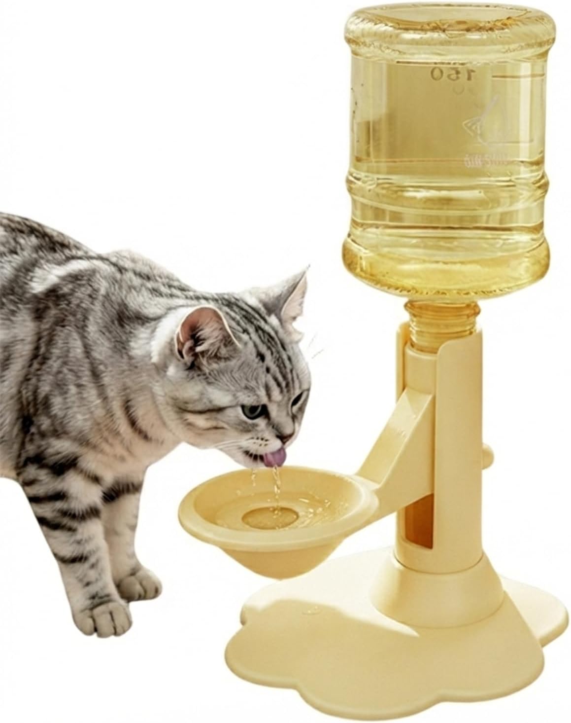 Cat Water Dispenser Stand – Spill-Proof Pet Water Bowl Adjustable Elevated Stand, Automatic Water Renewal, Detachable Easy Clean, Indoor Outdoor Use (Yellow,Base+Bottle)