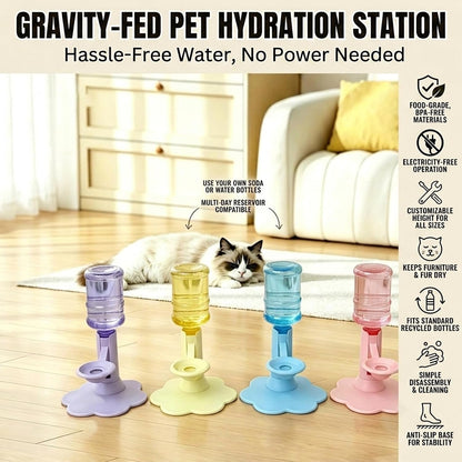 Cat Water Dispenser Stand – Spill-Proof Pet Water Bowl Adjustable Elevated Stand, Automatic Water Renewal, Detachable Easy Clean, Indoor Outdoor Use (Yellow,Base+Bottle)