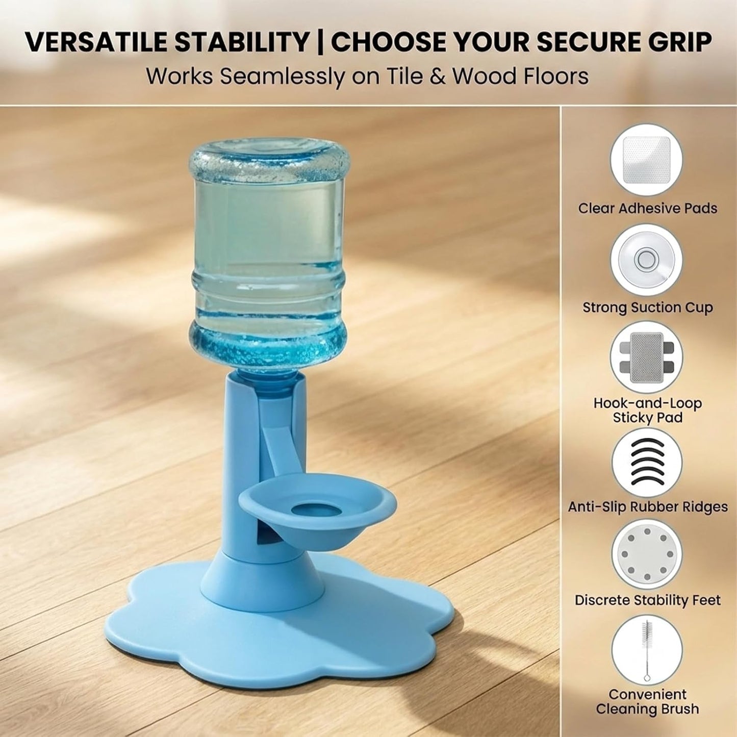 Cat Water Dispenser Stand – Spill-Proof Pet Water Bowl Adjustable Elevated Stand, Automatic Water Renewal, Detachable Easy Clean, Indoor Outdoor Use (Yellow,Base+Bottle)