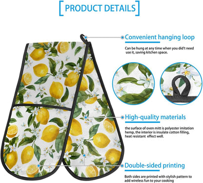 Long Double Oven Mitt for Baking Heat Resistant Quilted Double Oven Glove (Lemon)