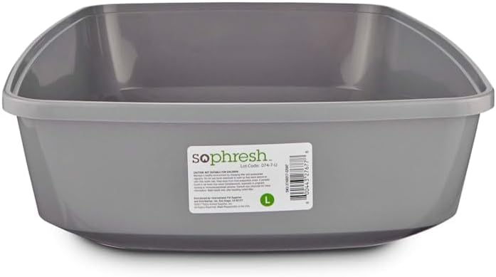 So Phresh Open Cat Litter Box Grey Large 19.5" L X 14.8" W X 4.3" H