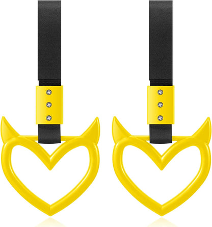2 Pieces Heart Handle Keychains Car Accessory Heart Hand Strap Drift Charm for Car Interior Exterior Decoration(Yellow,Devil Style)