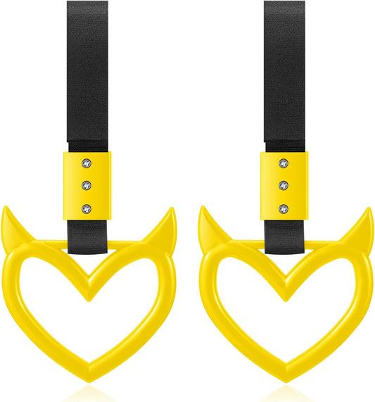 2 Pieces Heart Handle Keychains Car Accessory Heart Hand Strap Drift Charm for Car Interior Exterior Decoration(Yellow,Devil Style)