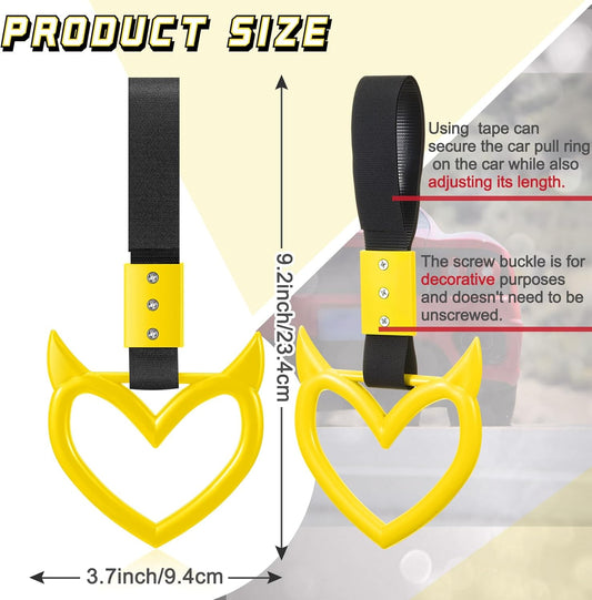 2 Pieces Heart Handle Keychains Car Accessory Heart Hand Strap Drift Charm for Car Interior Exterior Decoration(Yellow,Devil Style)