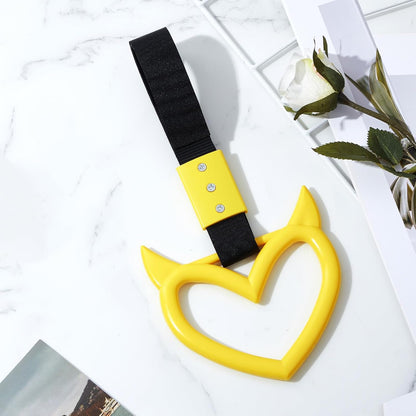 2 Pieces Heart Handle Keychains Car Accessory Heart Hand Strap Drift Charm for Car Interior Exterior Decoration(Yellow,Devil Style)