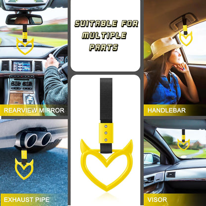2 Pieces Heart Handle Keychains Car Accessory Heart Hand Strap Drift Charm for Car Interior Exterior Decoration(Yellow,Devil Style)